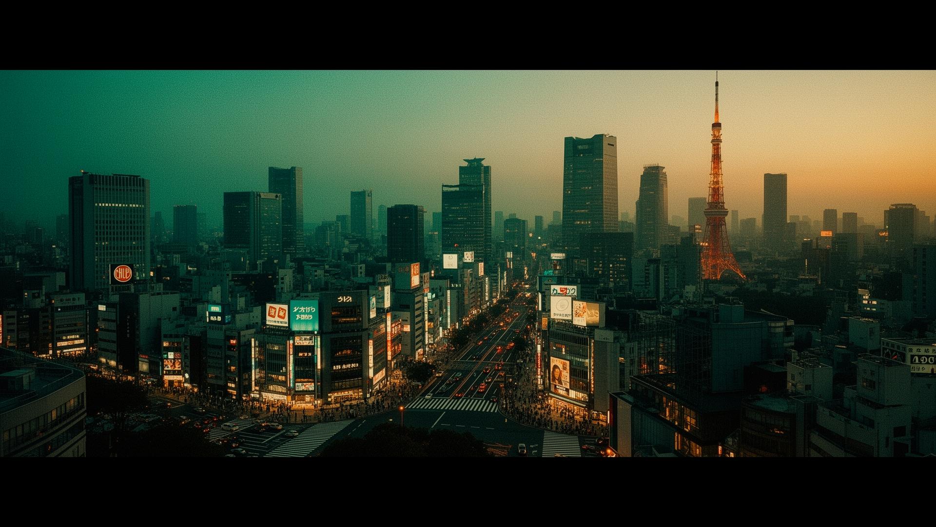 Tokyo skyline duotone